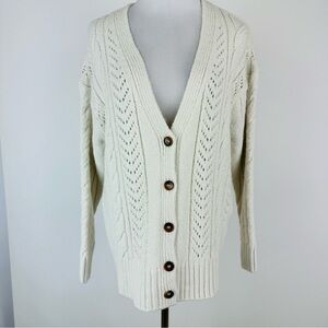 Anthropologie Ecru Cable Sweater Cardigan Soft Texture Size XS